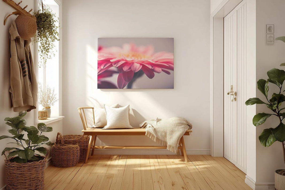 Sinus Art Wandbild 120x80cm Anmutige Nahaufnahme einer rosa Gerbera mit weichen Lichtverläufen