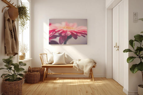 Sinus Art Wandbild 120x80cm Anmutige Nahaufnahme einer rosa Gerbera mit weichen Lichtverläufen