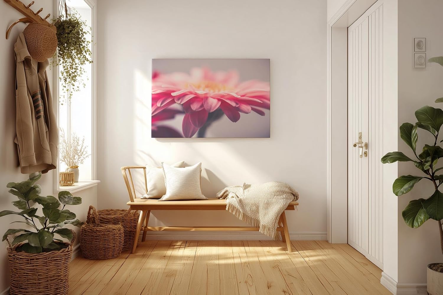 Sinus Art Wandbild 120x80cm Anmutige Nahaufnahme einer rosa Gerbera mit weichen Lichtverläufen