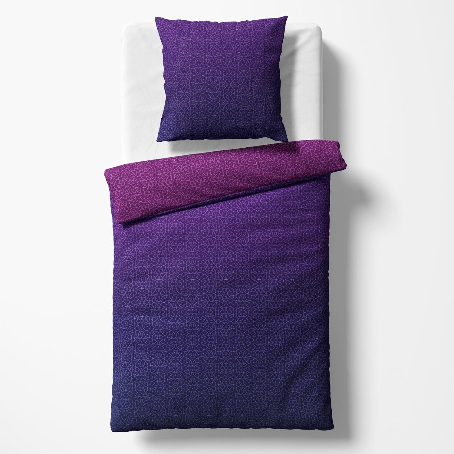 Sinus Art Bettwäsche 135x200 cm + 80x80 cm – Farbverlauf in Violett und Lila mit filigranem Sternenmuster – Moderne Wende-Bettwäsche aus Mikrofaser