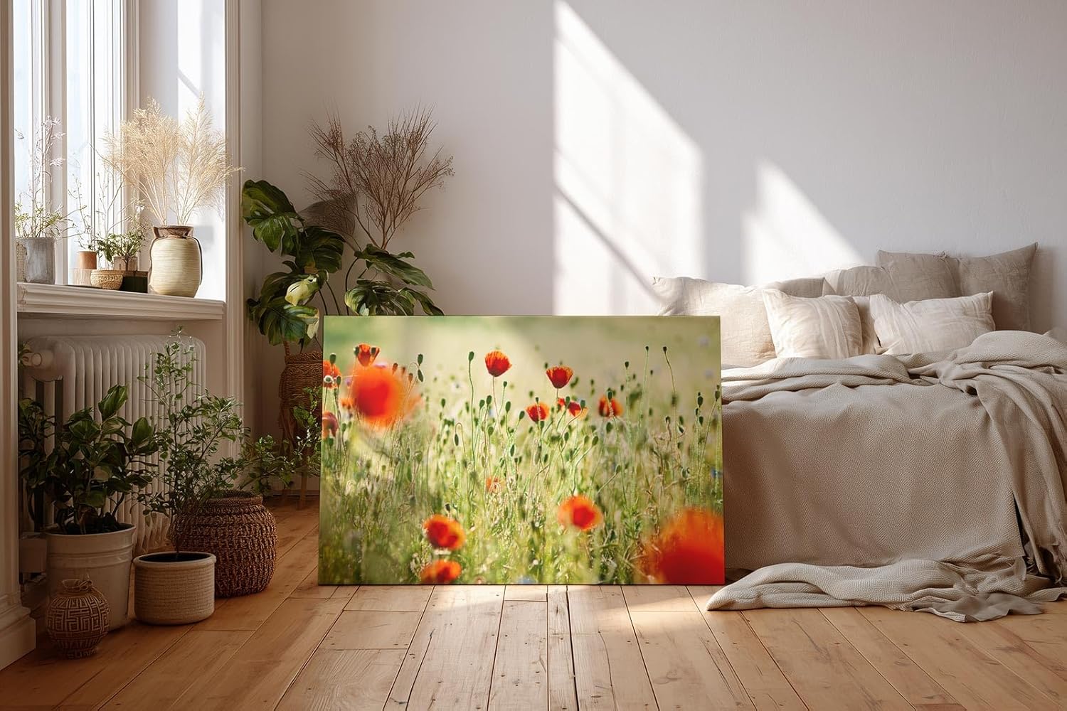 Sinus Art Wandbild 120x80cm Rote Mohnblumen im weichen Gegenlicht – luftig, lebendig und romantisch