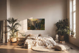 Sinus Art Wandbild 120x80cm Wasserfall-Szenerie im warmen Licht des Sonnenuntergangs mit lebendiger Vegetation