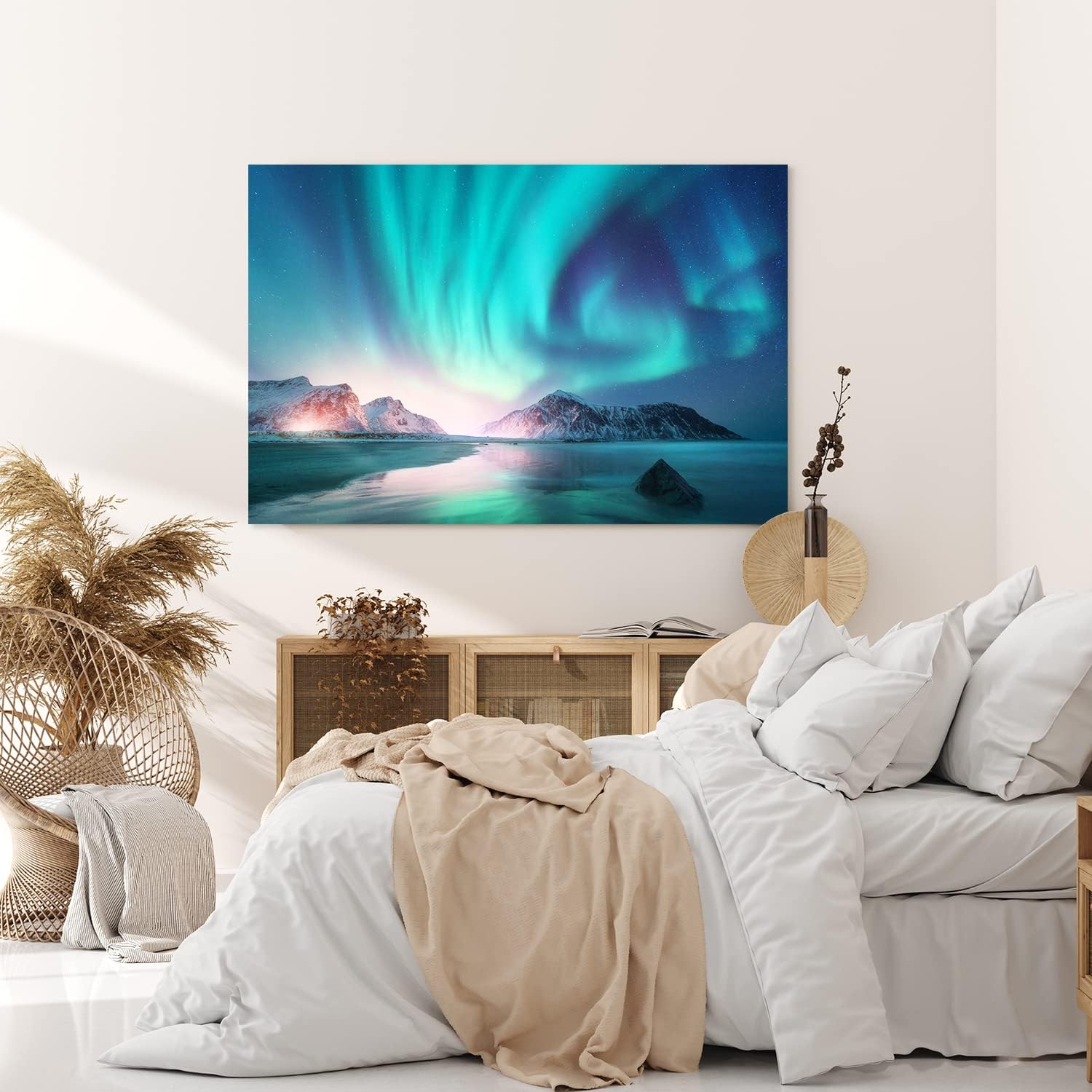 Paul Sinus Wandbild 120x80cm Norwegen Berge Polarlichter Sternenhimmel Nacht