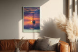 Paul Sinus Wandbild in 40x60cm Segelboot bei Sonnenuntergang mit violett-orangefarbenem Himmel und ruhiger Wasserfläche