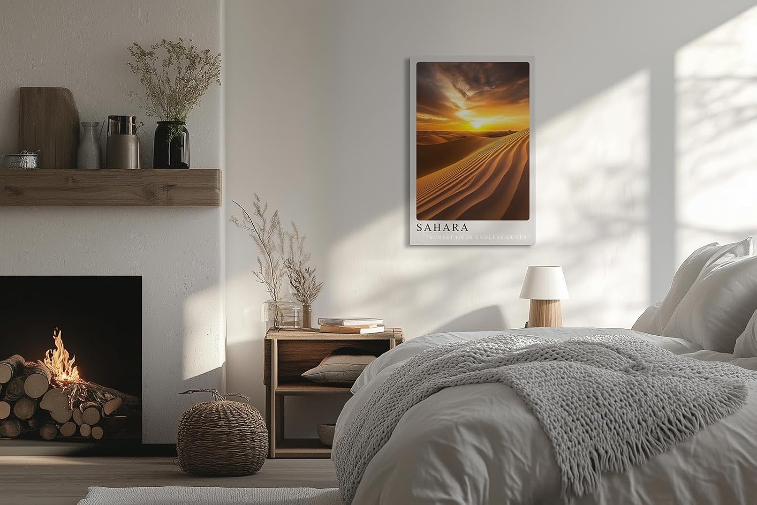 Paul Sinus Leinwandbild 60x90cm Leinwandbild Sahara Wüste Sonnenuntergang Dünen Landschaft Natur goldene Farben endlose Weite Fernweh Magie Atmosphäre