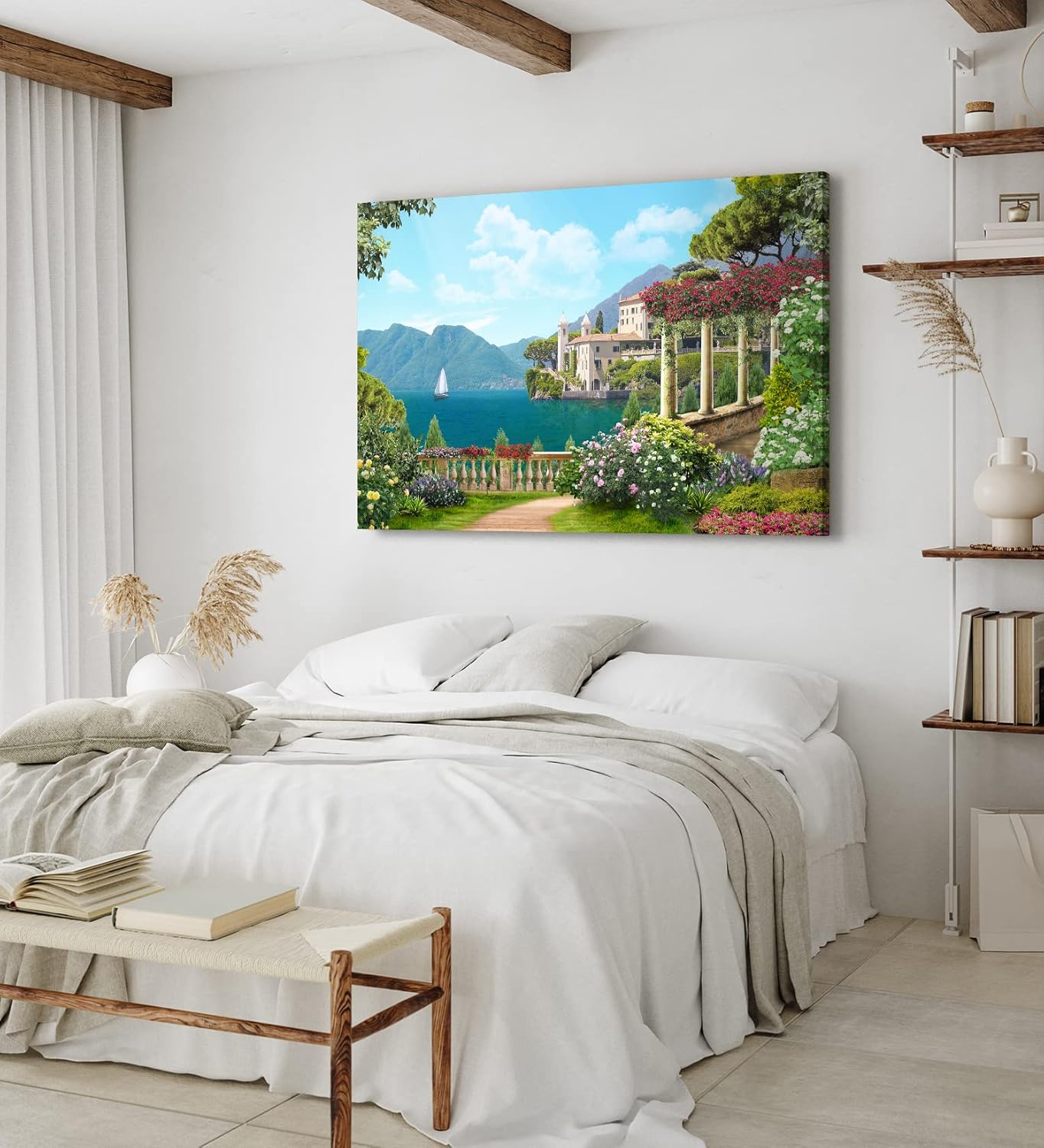 Paul Sinus Wandbild 120x80cm Gardasee Italien Kunstvoll Berge Villa Garten Blumen