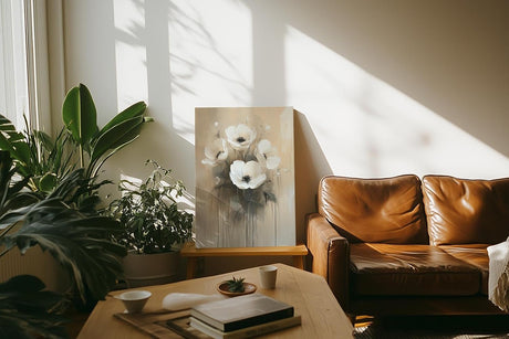 Paul Sinus 60x90cm Wandbild Anemonen in Beige – Ausdrucksstarke Blumenmalerei mit moderner Blume