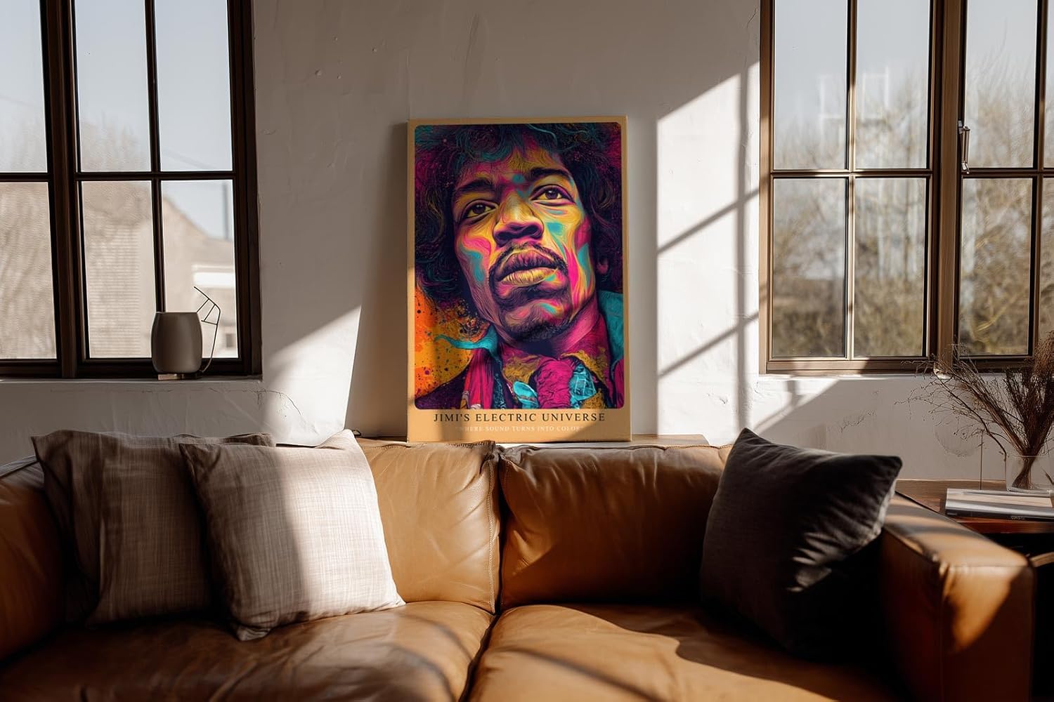 Paul Sinus Wandbild in 40x60cm Jimi's Electric Universe Buntes Musikerportrait mit intensiven Farbverläufen