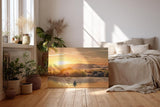 Sinus Art Wandbild 120x80cm Einzelnes Boot auf ruhigem Wasser bei Sonnenuntergang – Natur pur auf Leinwand
