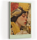 Paul Sinus Wandbild in 40x60cm The Bird's Secret – Poetisches Porträt einer Frau mit Vogel und floraler Umrahmung in sanften Farbtönen