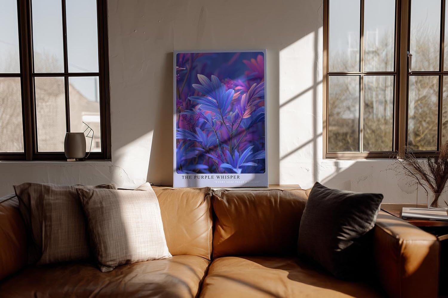 Paul Sinus Wandbild in 40x60cm The Purple Whisper – Traumhafte Nahaufnahme violetter Pflanzenblätter in leuchtenden Farbverläufen für moderne Raumakzente