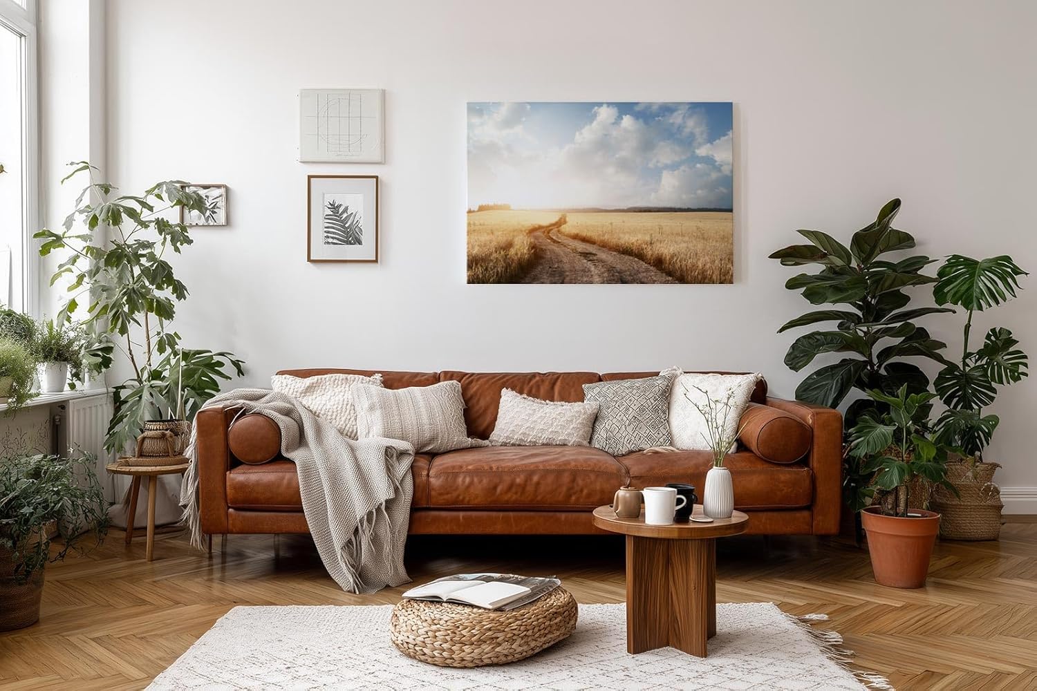 Sinus Art Wandbild 120x80cm Der staubige Weg durch das goldene Feld vermittelt Freiheit, Ruhe und Sommererinnerung