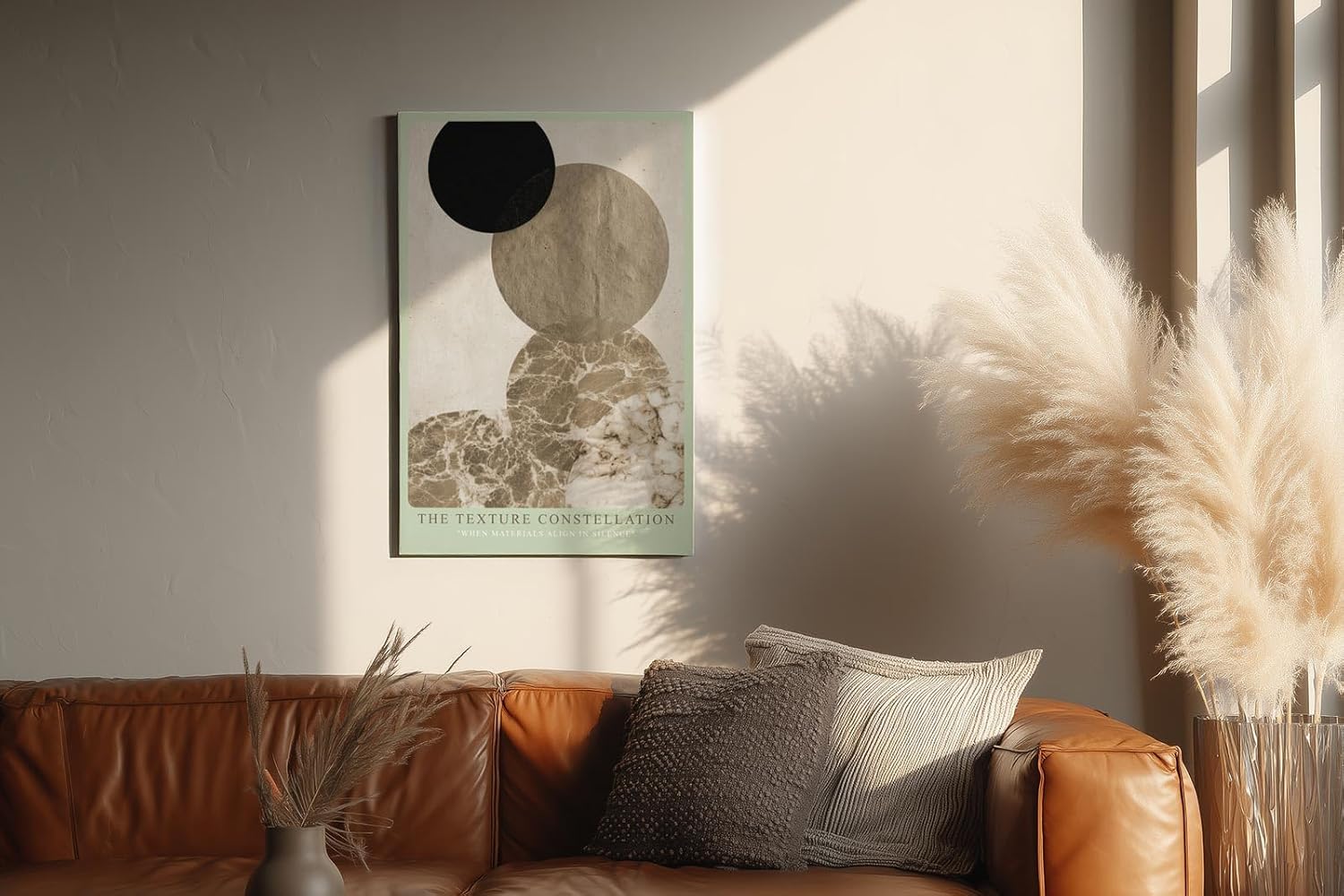 Paul Sinus Wandbild in 40x60cm The Texture Constellation – Minimalistische Kreiskomposition in Schwarz, Beige und Marmorstruktur