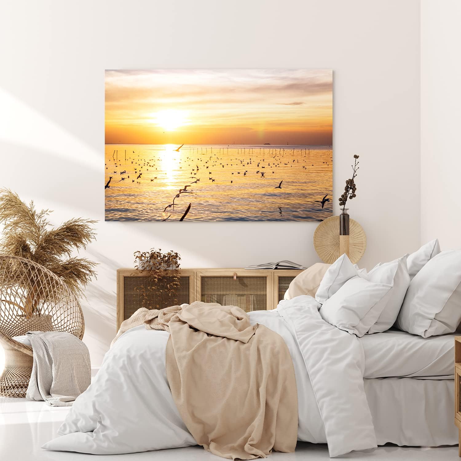 Paul Sinus Wandbild 120x80cm Meer Sonnenuntergang Möwen Horizont Himmel