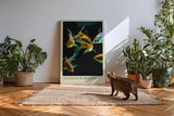 Paul Sinus Kunstdruck 40x60cm Goldfish in Motion – Elegante Goldfische in lebendiger Bewegung auf schwarzem Grund