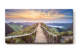 Sinus Art Wandbild 120x80cm Panoramaweg mit Geländer auf Höhenzug im goldenen Abendlicht für weite Raumwirkung