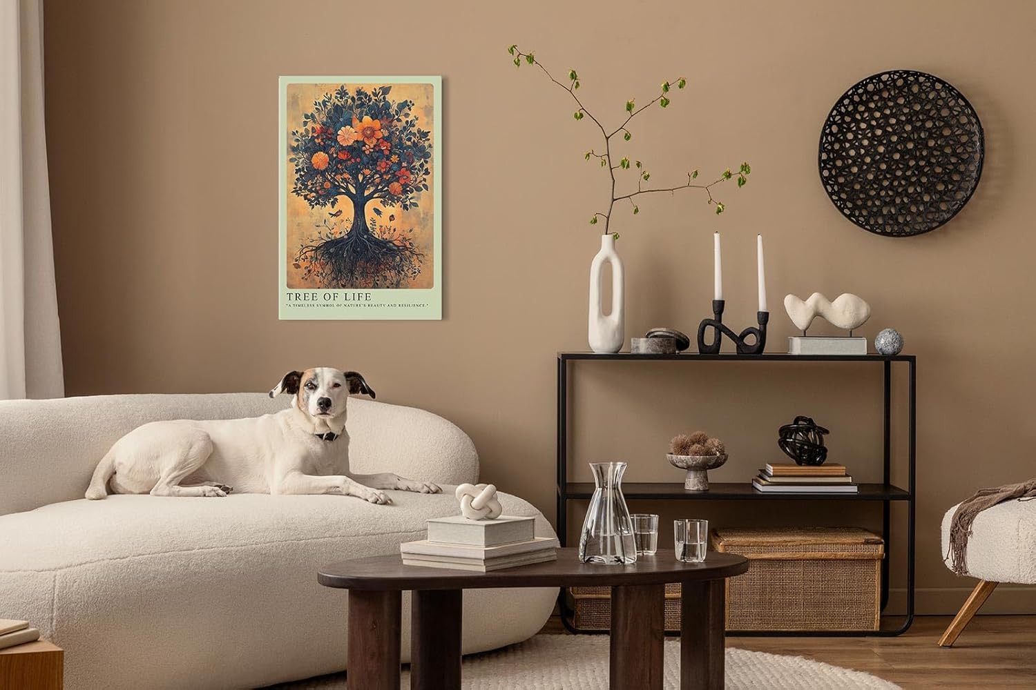 Paul Sinus Leinwandbild 40x60cm Tree of Life – Symbolhafte Naturkunst, detailreich verzweigter Baum mit blühenden Blüten, verwurzelte Kraft