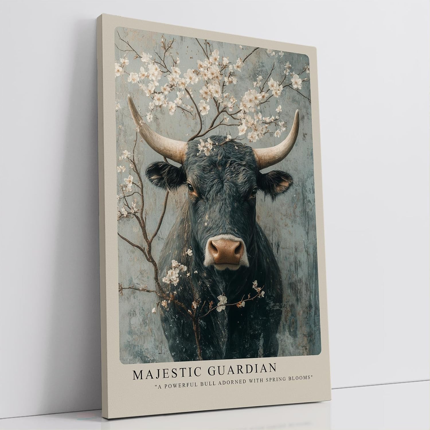 Paul Sinus Leinwandbild 60x90cm Blühender Stier majestätisch kraftvoll mystisch Naturverbundenheit kunstvolle Wandkunst sanfte Farben faszinierend