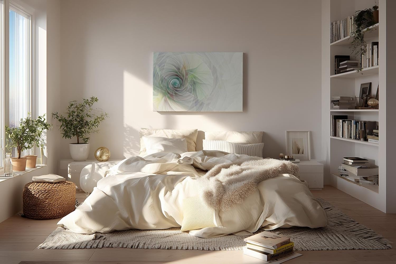 Sinus Art Wandbild 120x80cm Feines Wirbelmuster in Pastellfarben wie Mint, Rosé und Hellgrau – beruhigend und harmonisch
