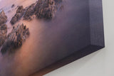 Sinus Art Wandbild 120x80cm Sanfte Wellen, Felsen im Wasser und ein farbintensiver Abendhimmel schaffen Harmonie und Weite