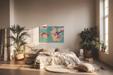 Sinus Art Wandbild 120x80cm Frühlingshaftes Motiv mit Schmetterling an rosa Blüte auf hellblauem Hintergrund