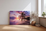Sinus Art Wandbild 120x80cm Strandmotiv mit Sonnenuntergang und Palme vermittelt Urlaubsstimmung und Harmonie