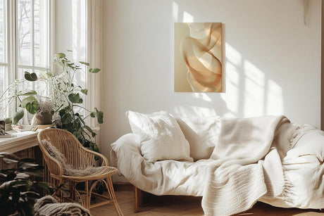 Paul Sinus 60x90cm Wandbild, Faszinierende Leichtigkeit in Fokuswellen – abstrakte Eleganz in warmen Beigetönen