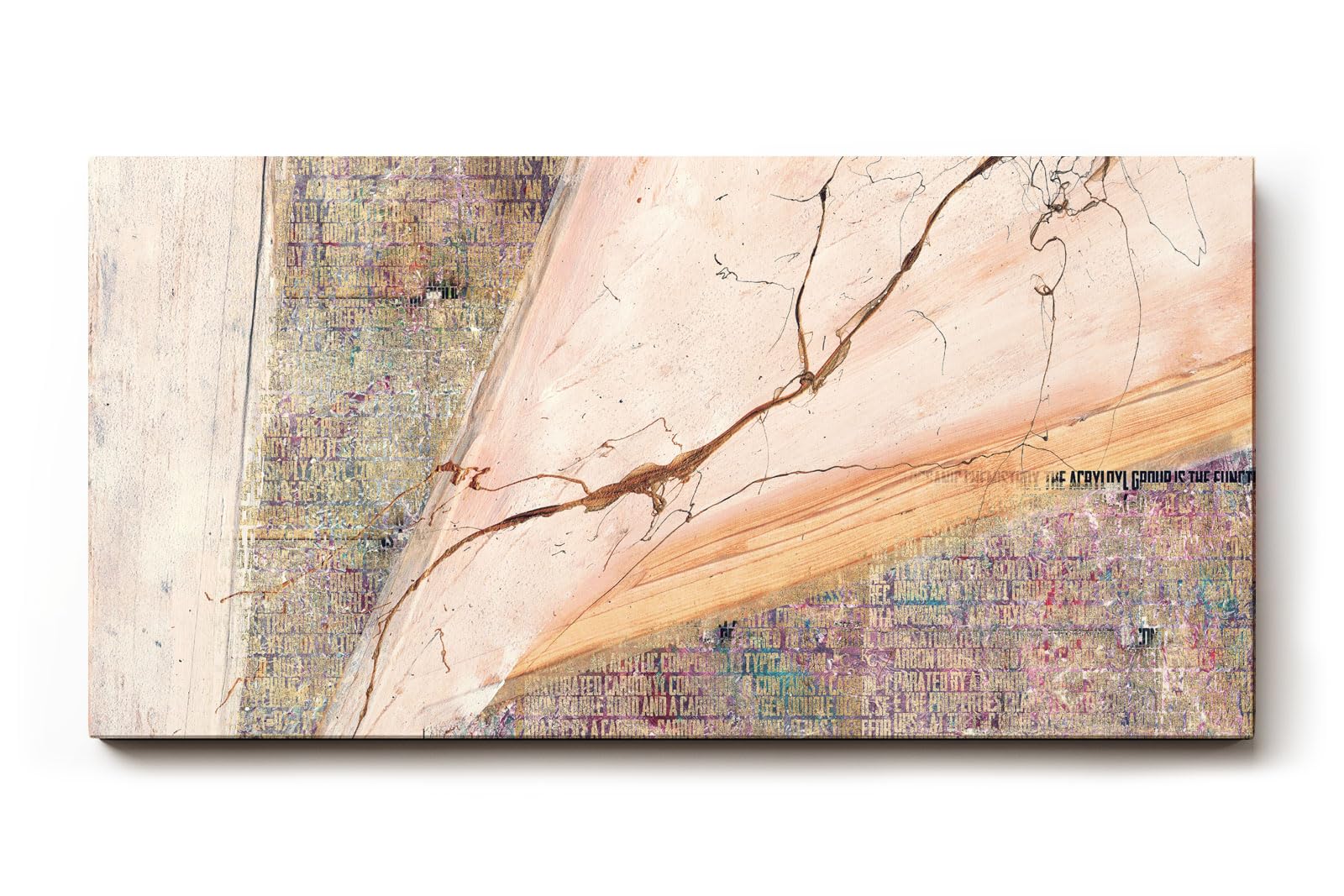 Sinus Art Wandbild 120x80cm Textcollage mit sanftem Verlauf in Beige, Rosa und zarten Lila-Tönen