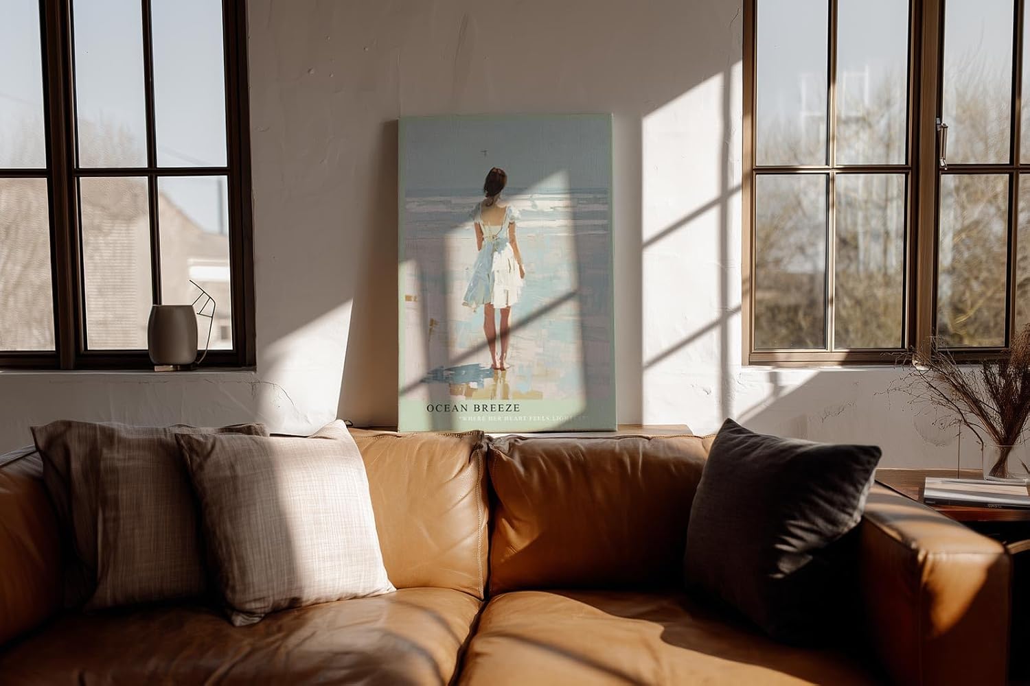 Paul Sinus Wandbild in 40x60cm Frau im weißen Sommerkleid am Meer – maritimes Küstenmotiv in impressionistischer Malweise für eine ruhige Wohnraumgestaltung