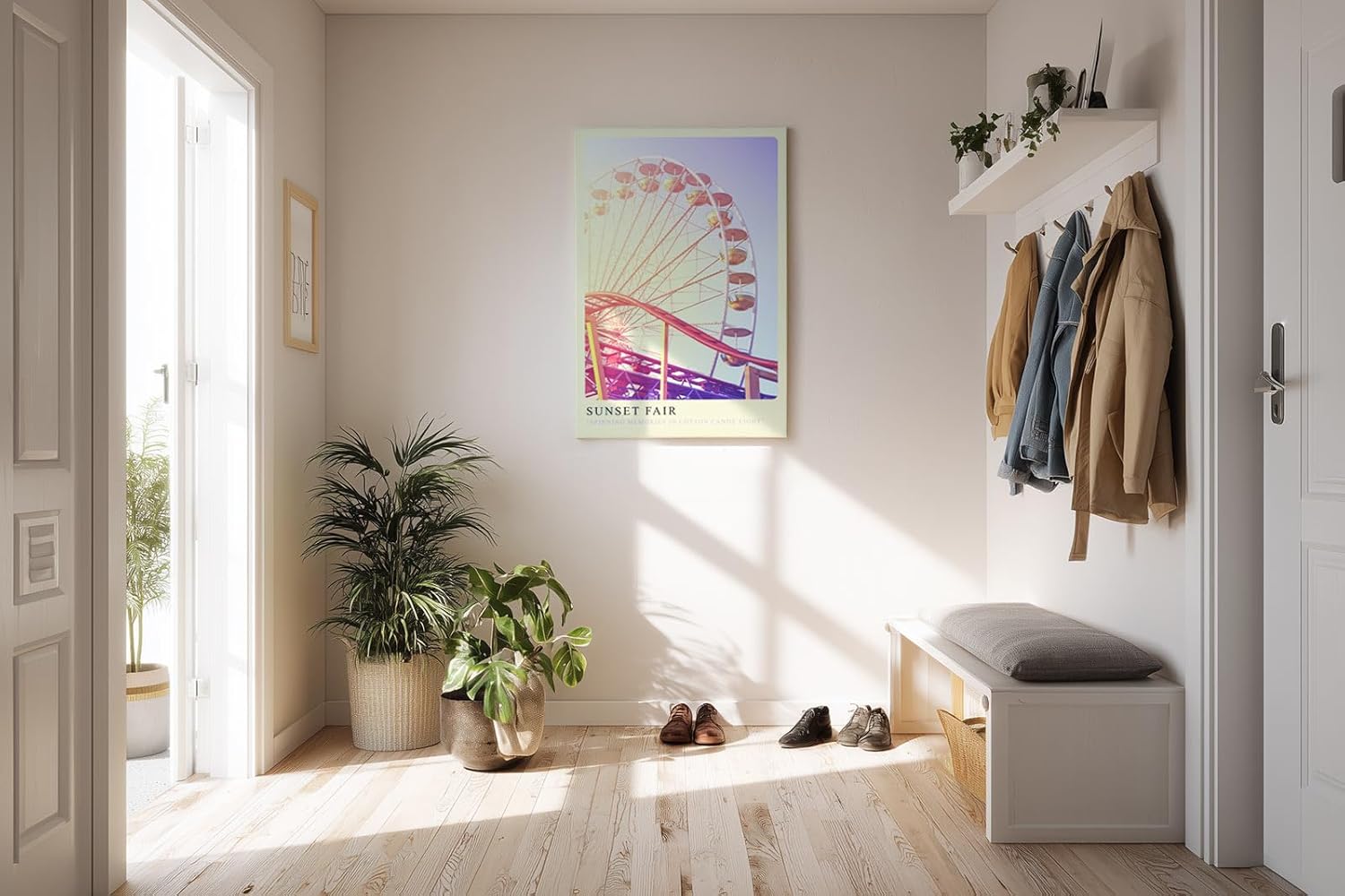 Paul Sinus Kunstdruck 40x60cm Sunset Fair mit Riesenrad und Achterbahn im Abendlicht