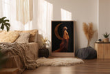 Paul Sinus Wandbild in 40x60cm The Moon Dress Elegante Frau in goldenem Kleid vor Mondsichel auf schwarzem Hintergrund