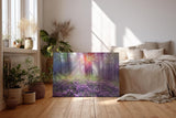 Sinus Art Wandbild 120x80cm Die lila Krokusse im Vordergrund und das Lichtspiel im Wald erzeugen eine zauberhafte Atmosphäre