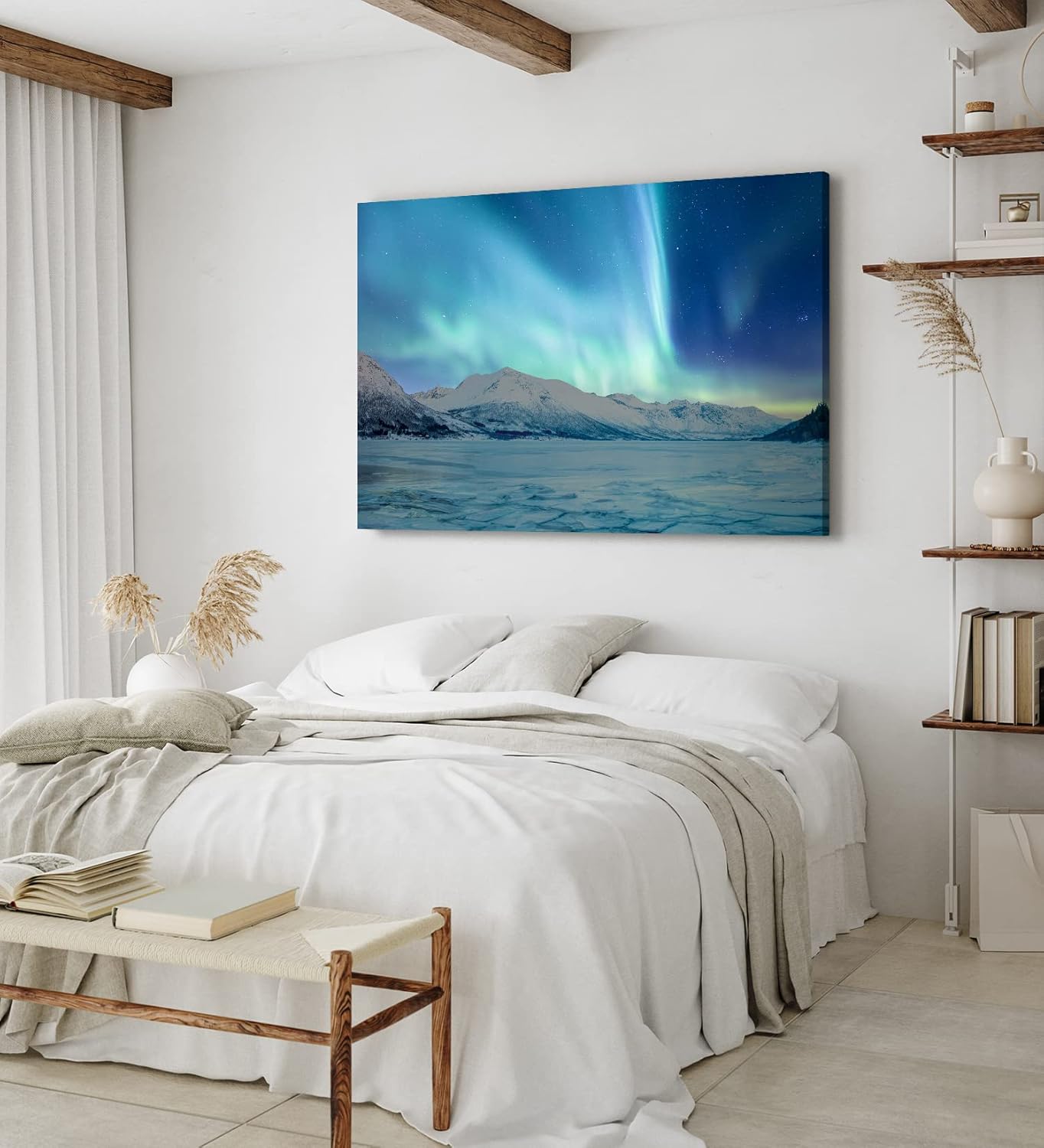 Paul Sinus Wandbild 120x80cm Berge Schnee Norwegen Polarlichter Sternenhimmel