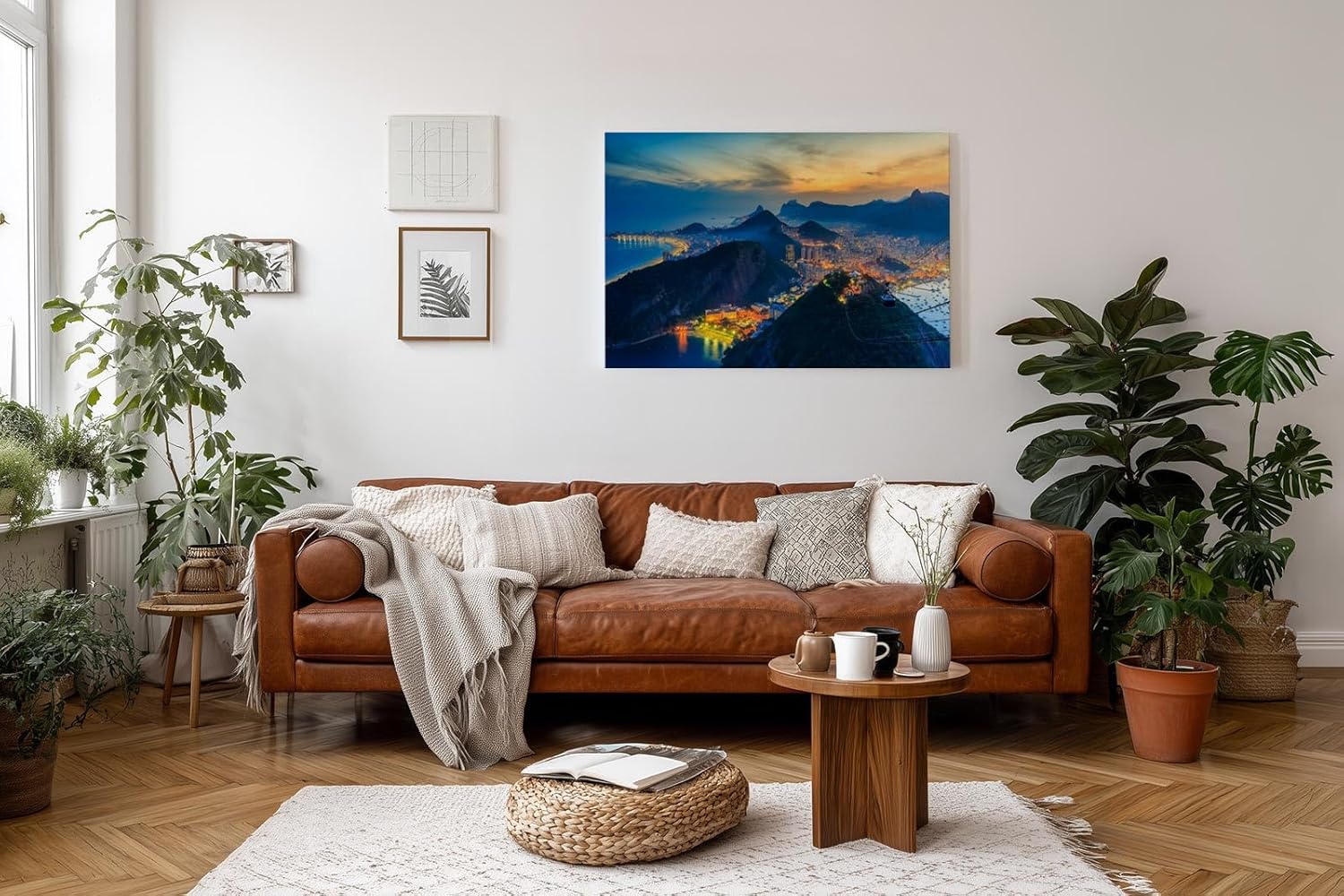 Sinus Art Wandbild 120x80cm Blick auf die Lichter von Rio mit markanter Silhouette des Zuckerhuts und tropischem Flair