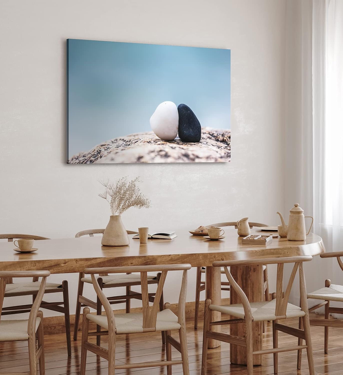 Paul Sinus Wandbild 120x80cm Schwarzer und weißer Stein Kunstvoll Strandsteine