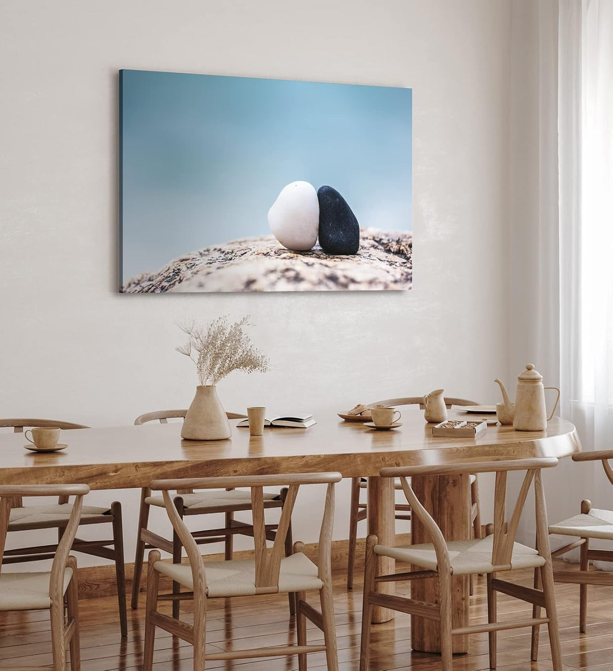 Paul Sinus Wandbild 120x80cm Schwarzer und weißer Stein Kunstvoll Strandsteine