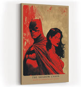 Paul Sinus Wandbild in 40x60cm The Shadow Union – Batman und mysteriöse Frau in intensiver roter Komposition, ausdrucksstarkes Pop-Art-Design für moderne Räume