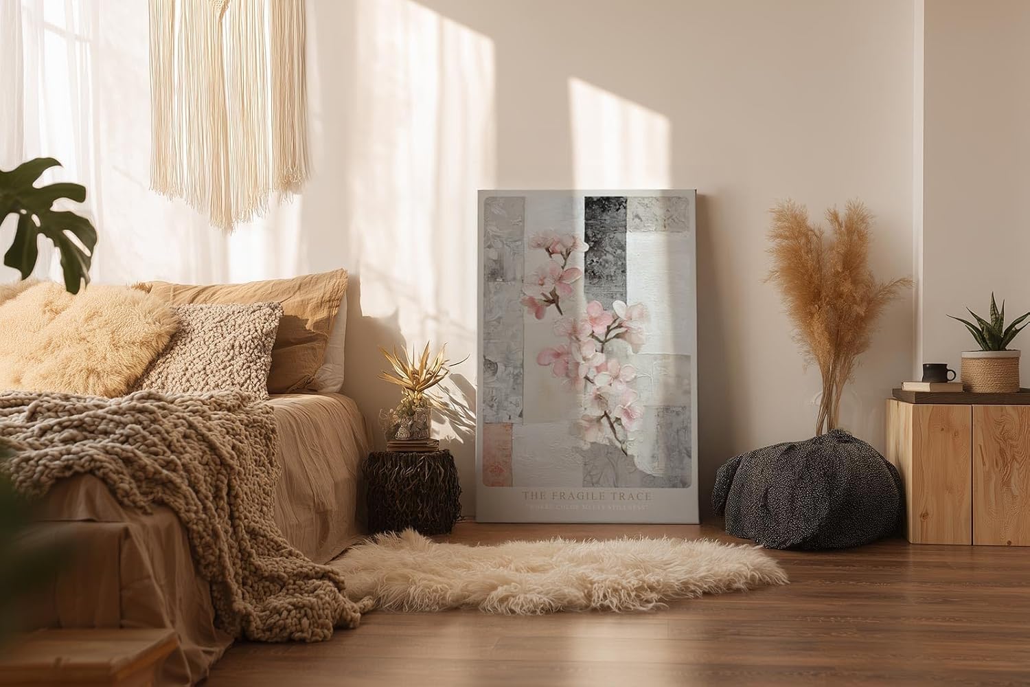 Paul Sinus Wandbild in 40x60cm The Fragile Trace – zarte Blüten auf strukturiertem Hintergrund, elegante florale Kunst in sanften Farben