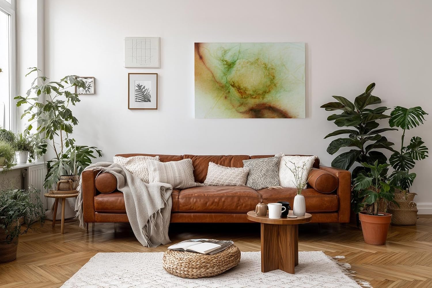 Sinus Art Wandbild 120x80cm Farbwolken in Naturtönen mit sanftem Zentrum und umgebenden Flächen