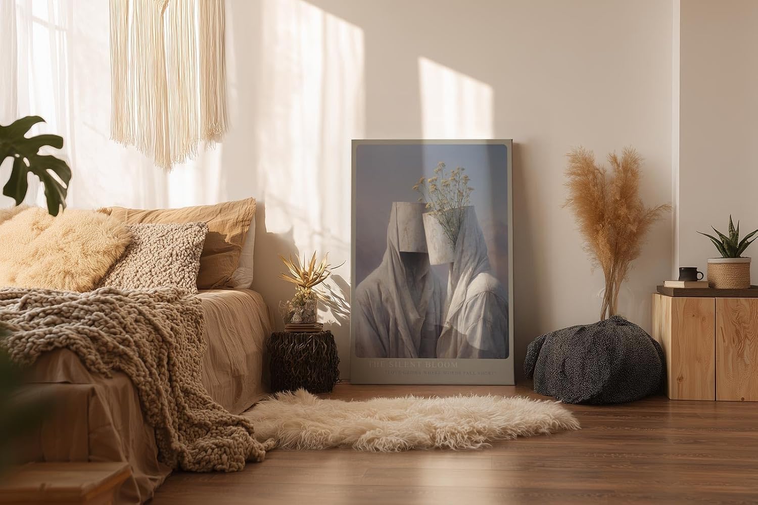 Paul Sinus Wandbild in 40x60cm The Silent Bloom – Surreale Darstellung zweier Figuren mit Blumenmotiv
