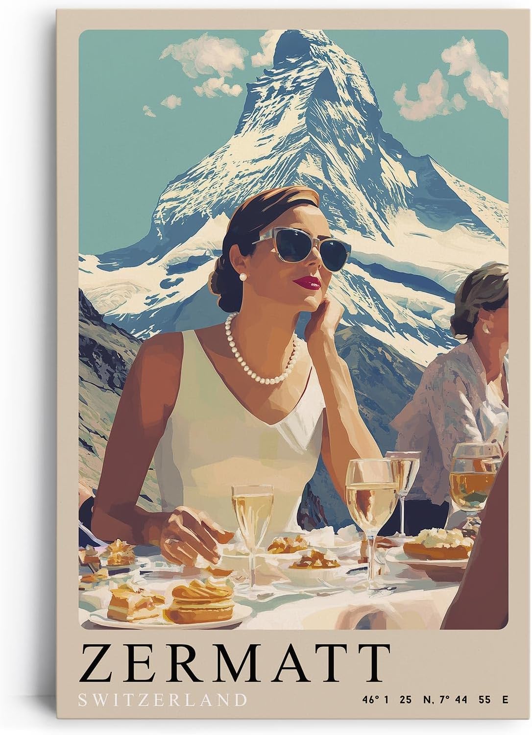 Paul Sinus Leinwandbild 40x60cm Leinwandbild Zermatt Alpen Luxus Eleganz Retro Stil stilvolle Kunst Berglandschaft exklusiver Lifestyle zeitlose Ästhetik