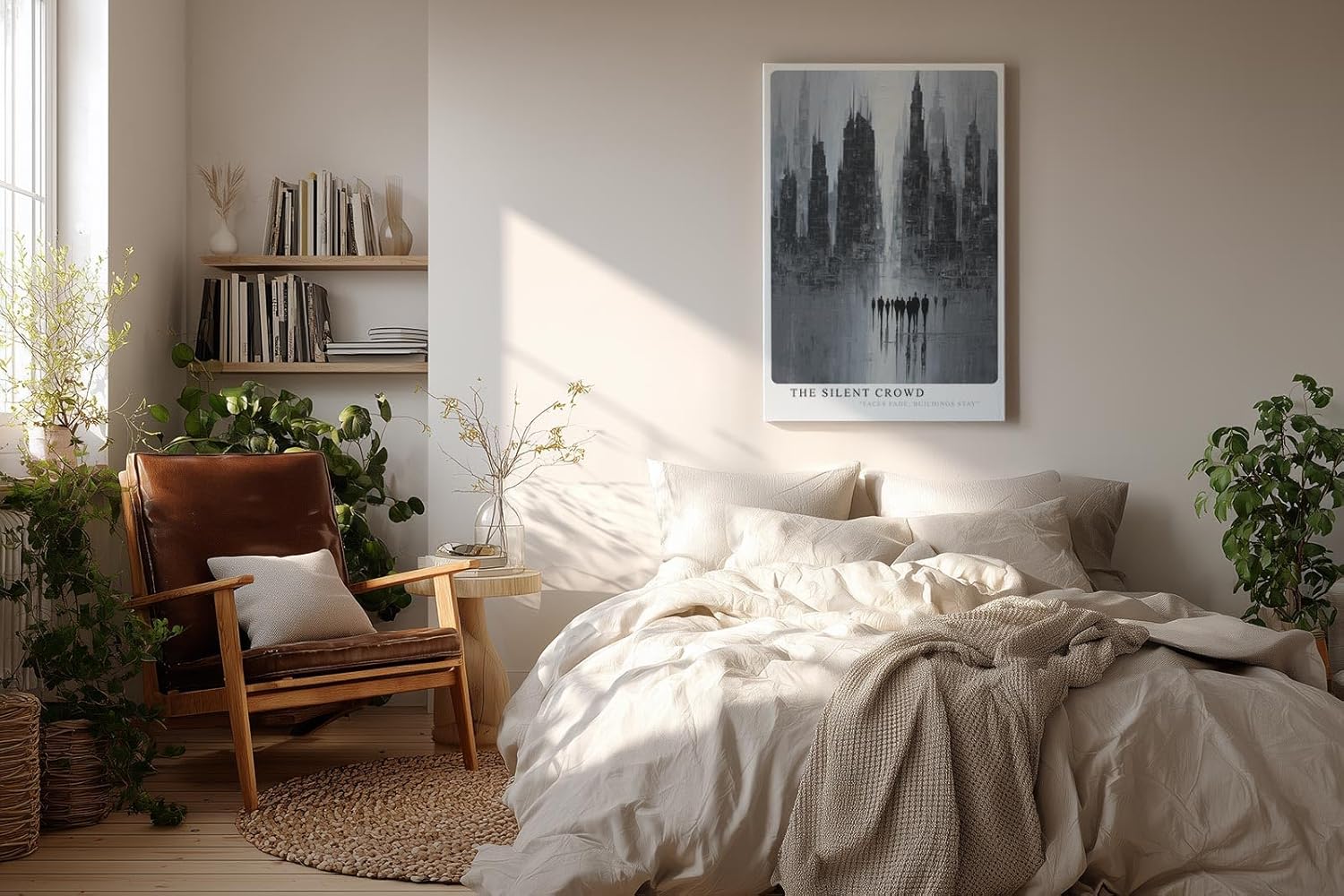 Paul Sinus Wandbild in 40x60cm The Silent Crowd Silhouetten einer Menschenmenge vor hoch aufragender Skyline in grauer Farbkomposition