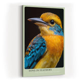 Paul Sinus Wandbild in 40x60cm Song in Feathers – farbenfrohes Vogelporträt in harmonischen Blauund Gelbtönen für stilvolle Raumgestaltung