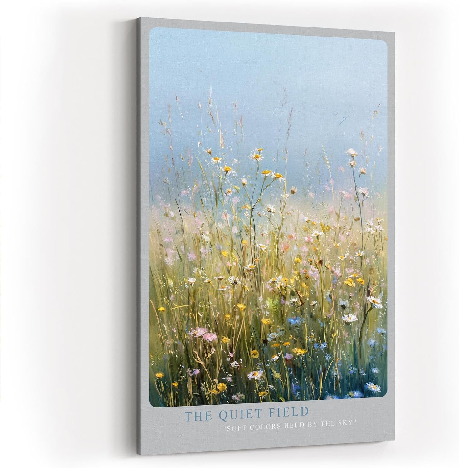 Paul Sinus Wandbild in 40x60cm The Quiet Field Sanfte Wildblumenwiese in Pastellfarben unter klarem Himmel für ruhige und harmonische Raumakzente
