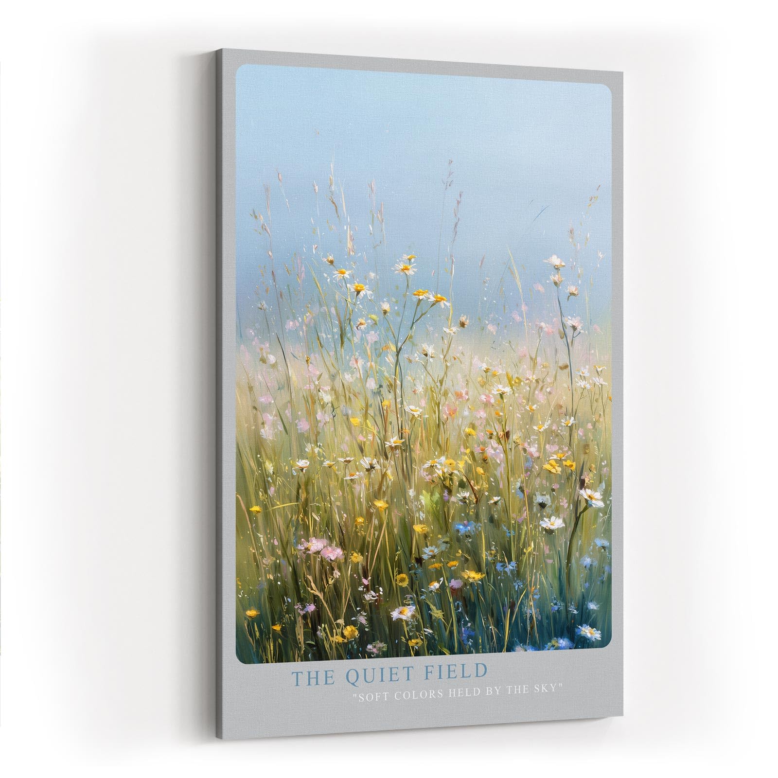 Paul Sinus Wandbild in 40x60cm The Quiet Field Sanfte Wildblumenwiese in Pastellfarben unter klarem Himmel für ruhige und harmonische Raumakzente