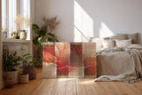 Sinus Art Wandbild 120x80cm Strahlenförmige Elemente in Rot und Weiß mit dynamischer Linie auf gemustertem Hintergrund