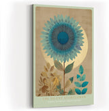 Paul Sinus Wandbild in 40x60cm The Silent Starflower stilisierte Sonnenblume in Blauund Goldtönen moderne Naturkunst auf Leinwand