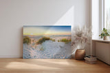 Sinus Art Wandbild 120x80cm Weiße Dünen mit Gräsern bei sanftem Sonnenlicht für beruhigende Raumwirkung