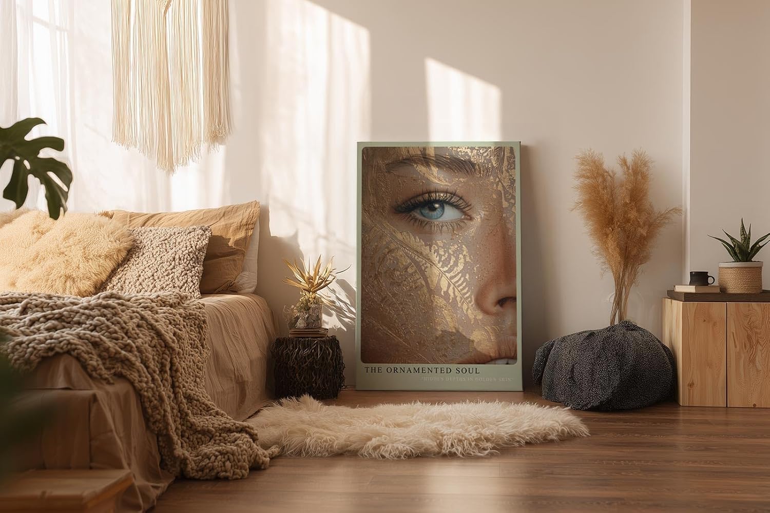 Paul Sinus Wandbild in 40x60cm The Ornamented Soul – Detailreiches Porträt mit ornamentaler Goldprägung und blauem Auge