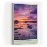 Paul Sinus Wandbild in 40x60cm Boot im Hafen bei Sonnenuntergang mit violett-pinkfarbenem Himmel und ruhigem Wasser